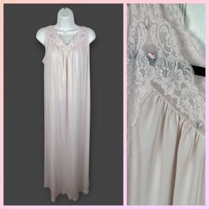 1970's Pink Maxi Slip Dress Shadowline Sheer Vintage Nightgown Medium Coquette